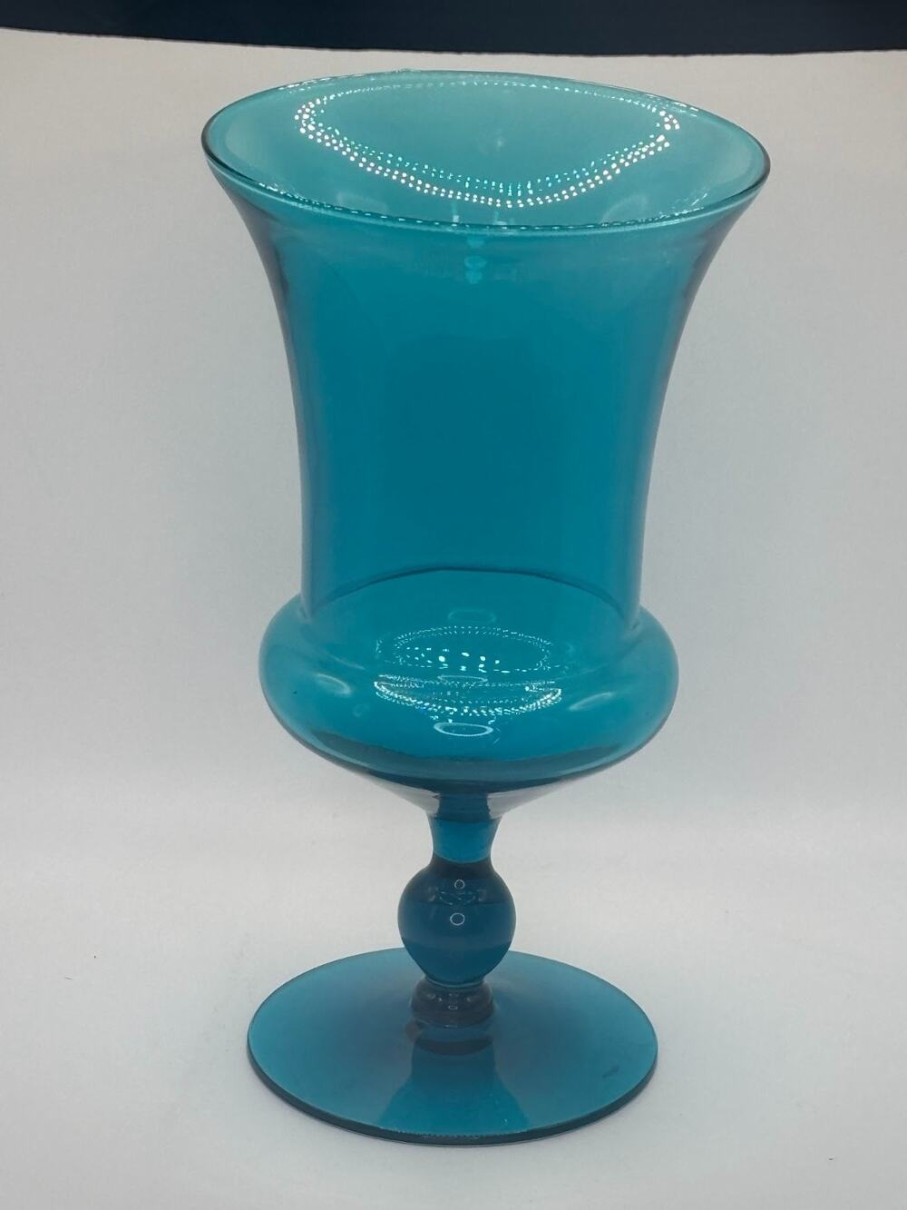 Vintage Mid-Century Modern Turquoise Blue Glass Chalice / Goblet